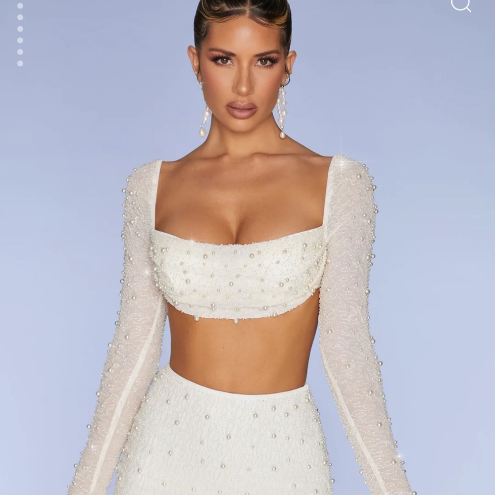 Oh Polly Beaded White Two Piece Set